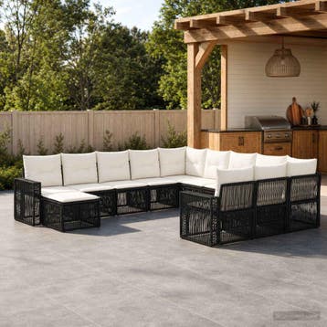 vidaXL Tuinbankenset 12 st Zwart en Cream Wit poly rattan, Verzenden, Nieuw, 2 zitplaatsen