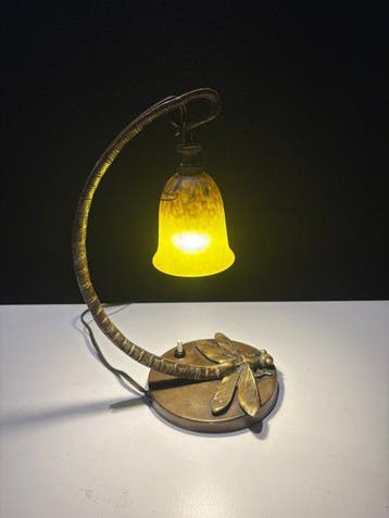 Charles Schneider Signed Glass Dragonfly Lamp / Lampe