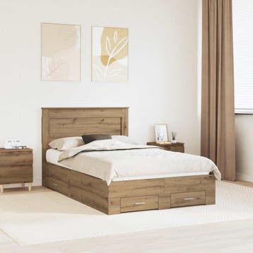 vidaXL Bedframe met lade met hoofdeinde met opslag Bewerkt, Verzenden, Nieuw, Bruin, Hout