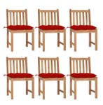 6 Teakhouten Tuinstoelen met Rood Kussen – Buiten Set, Tuin en Terras, Tuinstoelen, Verzenden, Nieuw