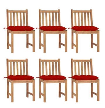 6 Teakhouten Tuinstoelen met Rood Kussen – Buiten Set, Tuin en Terras, Tuinstoelen, Verzenden, Nieuw
