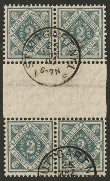 Württemberg 1906 - Württemberg 112 tussenstegviererblok, Gestempeld