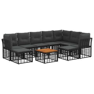 vidaXL Buiten bankenset 10 pcs Zwart en Donkergrijs, Tuin en Terras, Tuinsets en Loungesets, Verzenden, Nieuw, Rotan, Meer dan 8 zitplaatsen