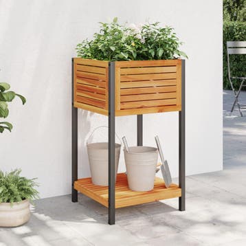 vidaXL Plantenbak met schap 45x45x80 cm massief acaciahout, Verzenden, Nieuw, Hout