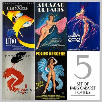 Paris Cabaret - Set of 5 Posters - Jaren 1980