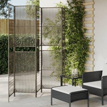 vidaXL Kamerscherm 5 panelen poly rattan grijs, Huis en Inrichting, Verzenden, Nieuw
