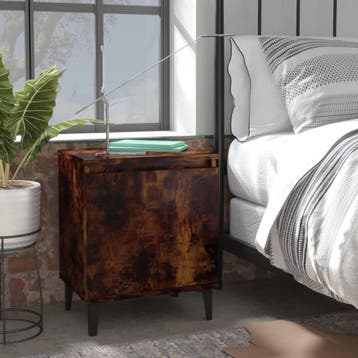 vidaXL Nachtkastjes met metalen poten 40x30x50 cm gerookt, Minder dan 45 cm, Verzenden, Nieuw, Minder dan 55 cm