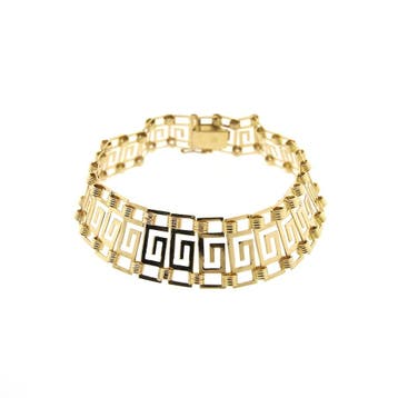 Gouden meander schakelarmband, Sieraden, Tassen en Uiterlijk, Ophalen of Verzenden, Gebruikt, Goud, Goud