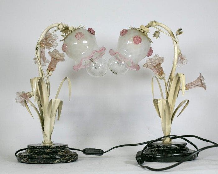 Tafellamp (2) - geblazen glas - metaal - marmer -, Antiek en Kunst, Kunst | Designobjecten