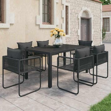 vidaXL 7-delige Tuinset PVC-rattan zwart, Kunststof, Verzenden, 6 zitplaatsen, Nieuw