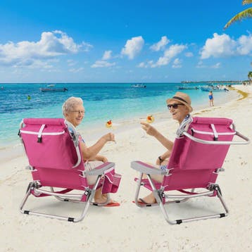 Verstelbare Strandstoel met Hoofdkussen en Opbergvakken - Op, Verzenden, Nieuw