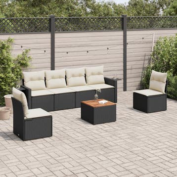 vidaXL 7-delige Loungeset met kussens poly rattan zwart, Verzenden, Nieuw, Loungeset