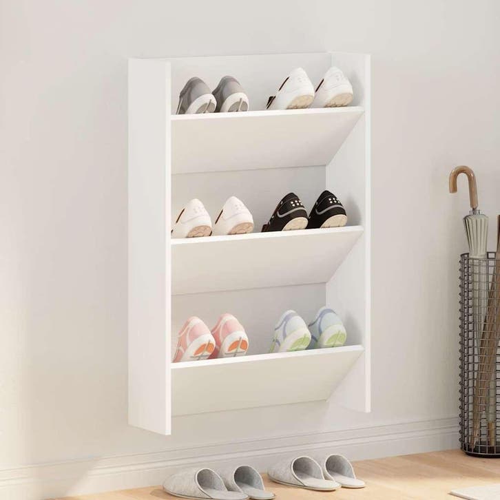 vidaXL Wandschoenenkast 60x18x90 cm spaanplaat wit, Huis en Inrichting, Kasten | Schoenenrekken, Nieuw, Verzenden