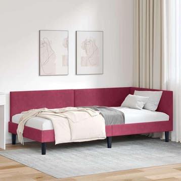 vidaXL Hoekbedframe Wijnrood 80 x 200 cm Fluweel, Eenpersoons, Verzenden, Nieuw, Stof