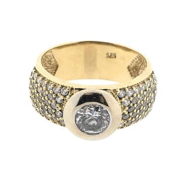 Bicolor gouden ring met zirconia, Gebruikt, 19 tot 20, Ophalen of Verzenden, Met edelsteen