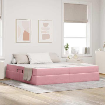 vidaXL Opbergbed met matras met opslag Roze 200 x 200 cm, Verzenden, Nieuw, Tweepersoons, Stof