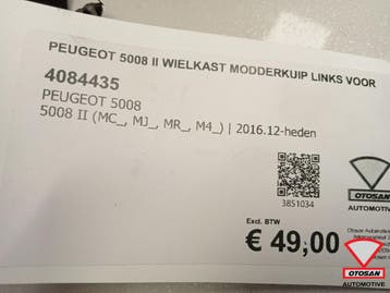 Peugeot 5008 II Wielkast Modderkuip Links Voor, Ophalen, Gebruikt, Peugeot