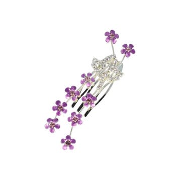Sierkam - Bloemetjes met Strass Steentjes - Metaal - Zilver, Nieuw