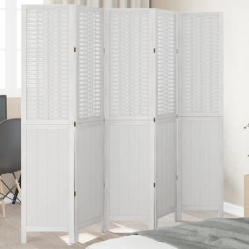 vidaXL Kamerscherm met 5 panelen massief paulowniahout wit, Huis en Inrichting, Verzenden, Nieuw