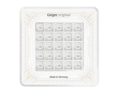 25 x 1 gram Geiger zilverbaar (met certificaat), Postzegels en Munten, Edelmetalen en Baren, Zilver, Verzenden