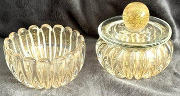 Deckeldose + Schale - Schotel (2) - Muranoglas - Gouden