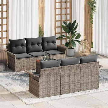 vidaXL Tuinbankenset 7 st Grijs poly rattan, Verzenden, Nieuw, Rotan, 7 zitplaatsen