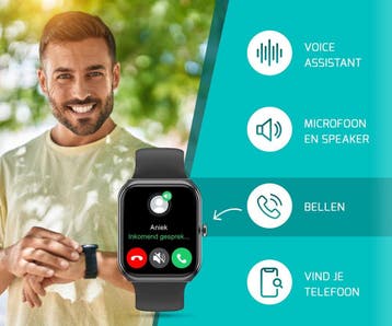 2dekans | FITAGE Smartwatch - Smartwatches - Stappenteller -, Ophalen of Verzenden, Zo goed als nieuw, Zwart, FITAGE