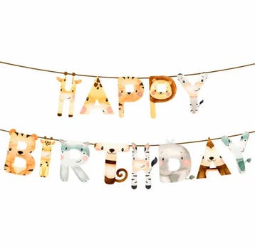 Happy Birthday letterbanner Jungle Animals, Ophalen of Verzenden, Nieuw, Versiering, Verjaardag