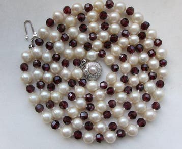 Zilver, Akoya Parels & Granaat - Halsketting - Art Deco 108, Antiek en Kunst