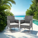 2 Wicker tuinstoelen met 4 kussenhoezen - lichtgrijs/crème, Verzenden, Nieuw