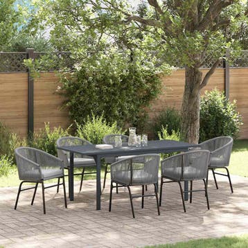 vidaXL Tuin eettafelset 7 st Grijs poly rattan, Tuin en Terras, Tuinsets en Loungesets, Verzenden, Nieuw, Rotan, 7 zitplaatsen