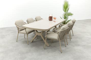 Pisa/Ponto 6-persoons rope tuinset 220x100 cm. - Latte, Verzenden, Nieuw, Overige materialen, Tuinset
