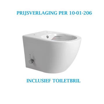 Wandcloset Darlo met bidet koud/warm en toiletbril, wit, Doe-het-zelf en Verbouw, Sanitair, Verzenden, Nieuw, Steen, Toilet
