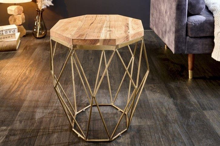 Abstract bijzettafel DIAMOND 50cm natuurlijk acacia messing, Huis en Inrichting, Tafels | Salontafels, Ophalen of Verzenden