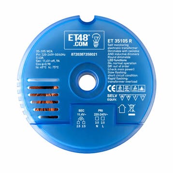 ET48 ronde halogeentransformator 12V 35-105W dimbaar, Ophalen of Verzenden, Nieuw