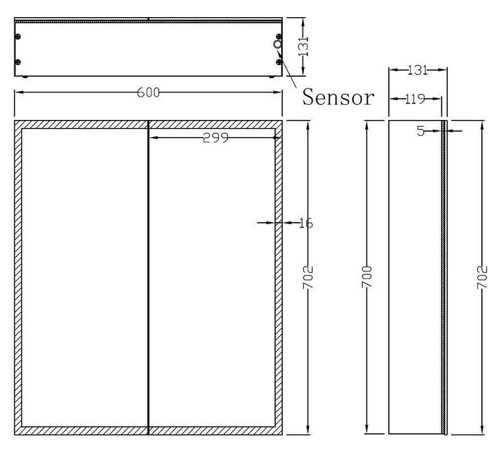 Wiesbaden Quatro spiegelkast +verlichting 60x70x13, Huis en Inrichting, Woonaccessoires | Spiegels, Ophalen of Verzenden