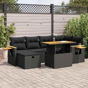 vidaXL 8-delige Loungeset met kussens poly rattan zwart, Verzenden, Nieuw, Loungeset