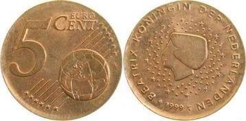 Fehlpraegung 5 Cent 1999 Nederland auf 2 C gepraegt, Verzenden