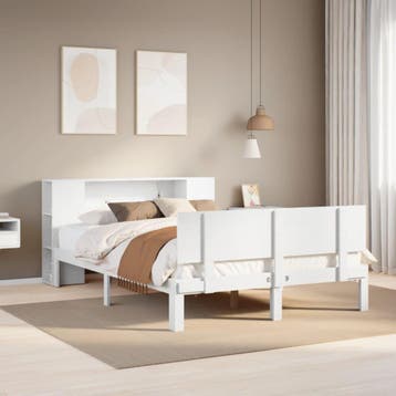 vidaXL Bed met boekenkast zonder matras grenenhout wit, Verzenden, Wit, 190 cm of minder, Overige maten