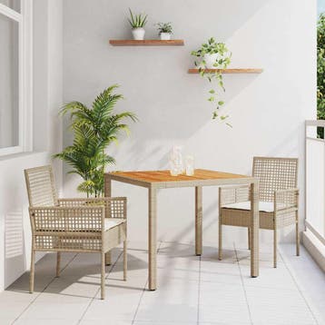 vidaXL Tuin eettafelset 3 st Beige poly rattan, Verzenden, Nieuw, Rotan, 3 zitplaatsen