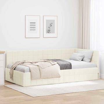 vidaXL Hoekbedframe Crème 90 x 190 cm Fluweel, Huis en Inrichting, Eenpersoons, Verzenden, Nieuw, Crème