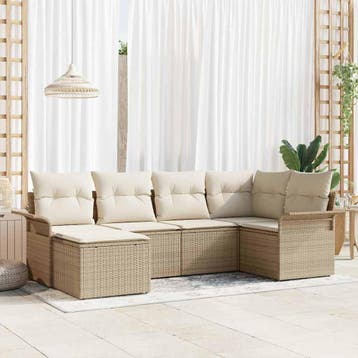 vidaXL Tuin Sofa Set 6 st Beige poly rattan, Verzenden, Nieuw, Rotan, 6 zitplaatsen