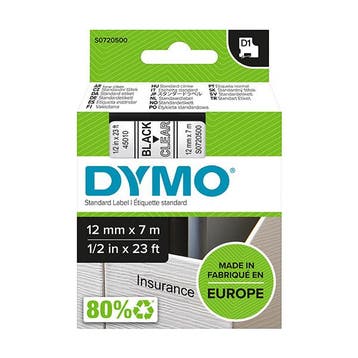 Dymo S0720500 / 45010 tape zwart op transparant 12 mm, Computers en Software, Printerbenodigdheden, Verzenden, Nieuw, Printertape