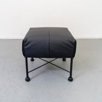 Montis Charly Hocker/Voetenbank Zwart Leer - Zwart/Dop, Huis en Inrichting, Ophalen, Nieuw, Leer, 50 tot 75 cm