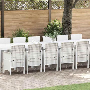 vidaXL Tuin Eettafelset met kussens 17 st Wit PP, Verzenden, Nieuw, 7 zitplaatsen