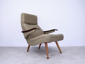fauteuil lounge organische vormen hout stof 50s 60s, Ophalen, Hout, Gebruikt, Vintage