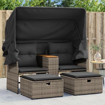 vidaXL Tuinbank 2-zits met luifel en voetenbanken poly, Tuin en Terras, Verzenden, Nieuw