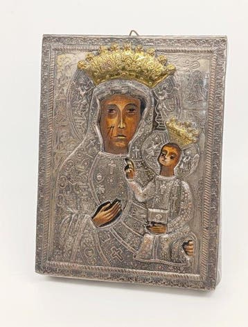 Icoon - Zwarte Madonna van Czstochowa - Hout, Metaal,