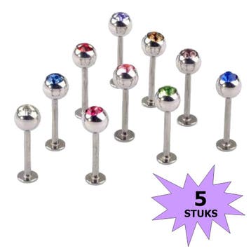 Fako Bijoux - Labret Piercing - Kristal - 4mm - Set - 5, Sieraden, Tassen en Uiterlijk, Piercings, Verzenden, Nieuw
