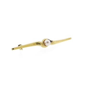 Vintage gouden broche met parel, Gebruikt, Ophalen of Verzenden, Met edelsteen, Goud